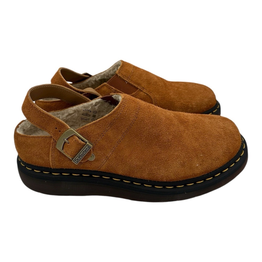 Dr Martens Isham Mules Men 9 Women 10 Brown Faux Shearling Lined Suede Slingback